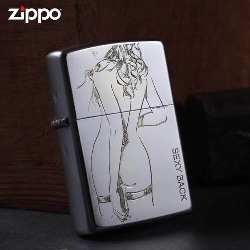 ZIPPO芝宝正品打火机露金背影女唇印煤油防风砂轮机送礼