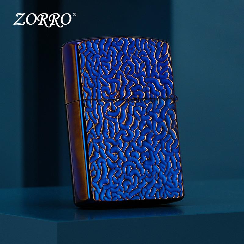 ZORRO佐罗陨石坑熏蓝煤油防风打火机男生节日礼物生日礼品送男友