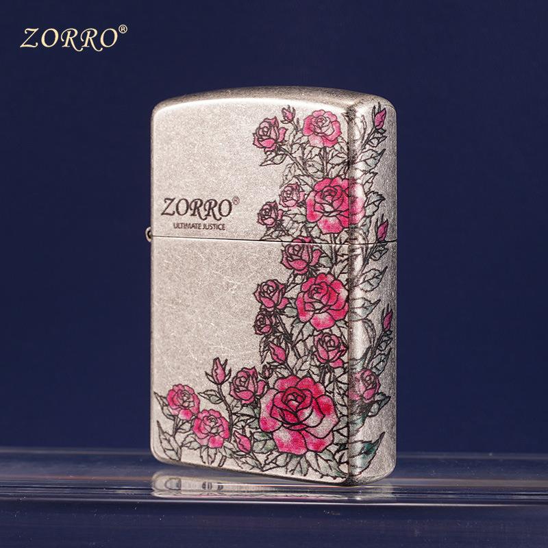 ZORRO佐罗Z91928D玫瑰花园古银滚花金属防风煤油打火机个性礼物潮