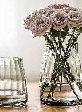 花瓶摆件客厅插花轻奢高级感透明玻璃餐桌水培水养郁金香玫瑰鲜花
