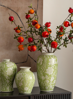 花瓶摆件客厅插花轻奢高级感景德镇绿色陶瓷新中式复古水养鲜花大