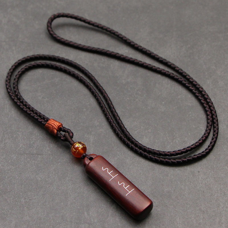 上上签吊坠檀木项链银丝镶嵌女男礼物情侣毛衣链2024创意礼品挂件