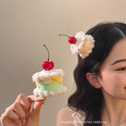 甜甜纸杯蛋糕~可爱樱桃发夹生日帽子头饰Lolita小礼帽拍照氛围感