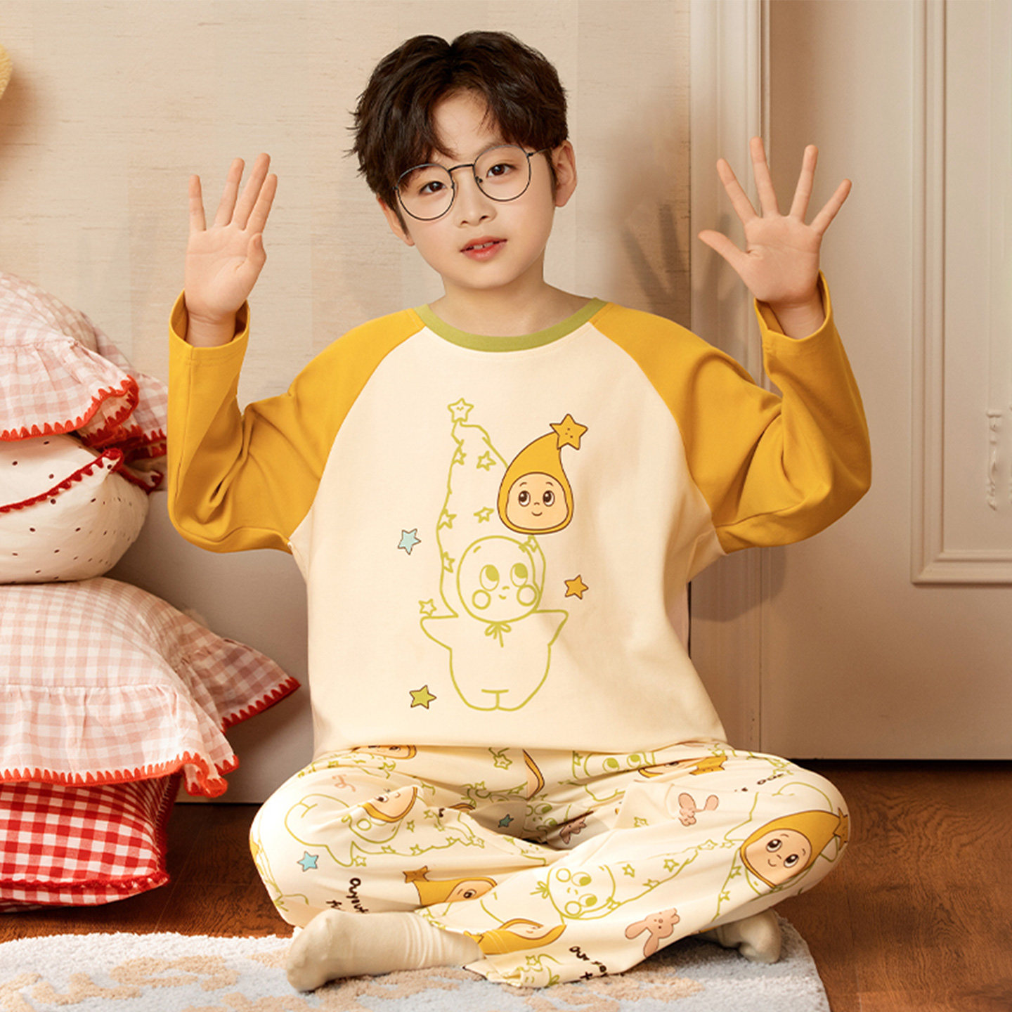 儿童宝宝家居服男童纯棉长袖睡衣春秋中大童星星人青少年空调服,童装/婴儿装/亲子装,家居服套装,淘宝优惠券,粉丝福利购,淘宝优惠卷