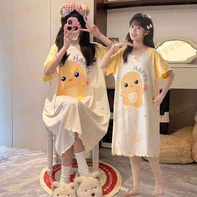 奶龙睡裙母女儿童夏季莫代尔短袖