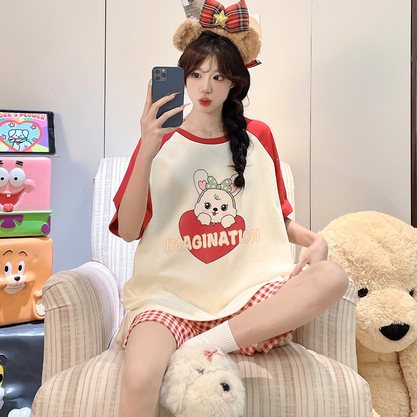 女款夏季短袖纯棉卡通大码家居服图片