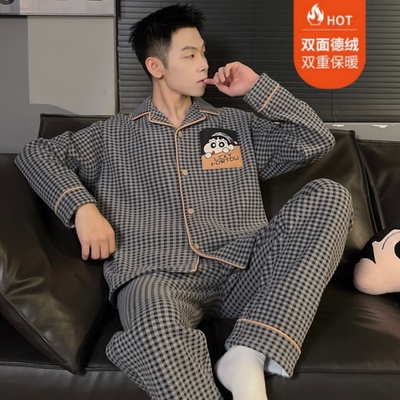 德绒睡衣男款秋冬季加厚20