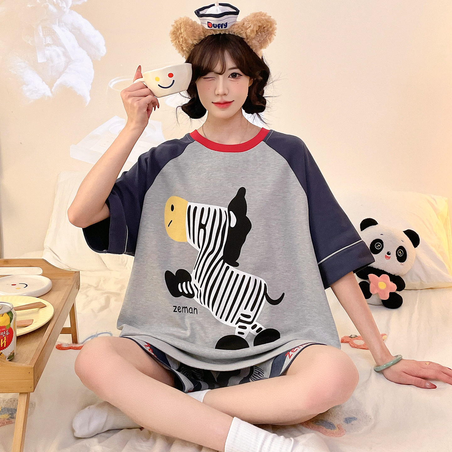 纯棉夏天短袖卡通大码女夏季睡衣