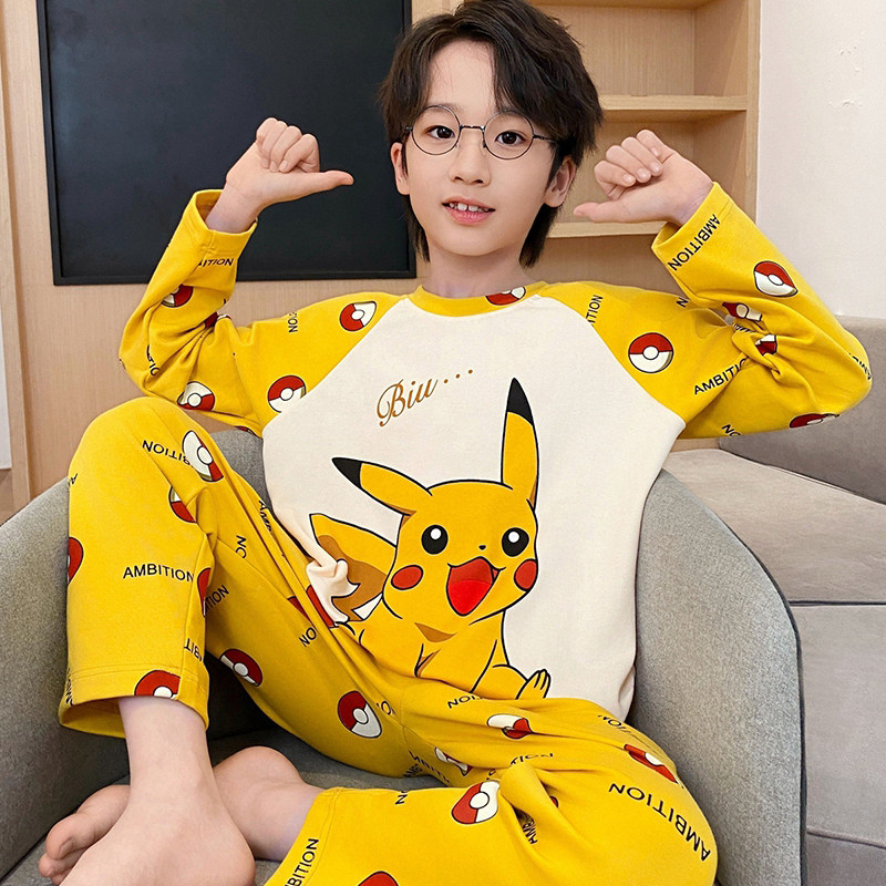 皮卡丘睡衣男童春秋纯棉新款长袖