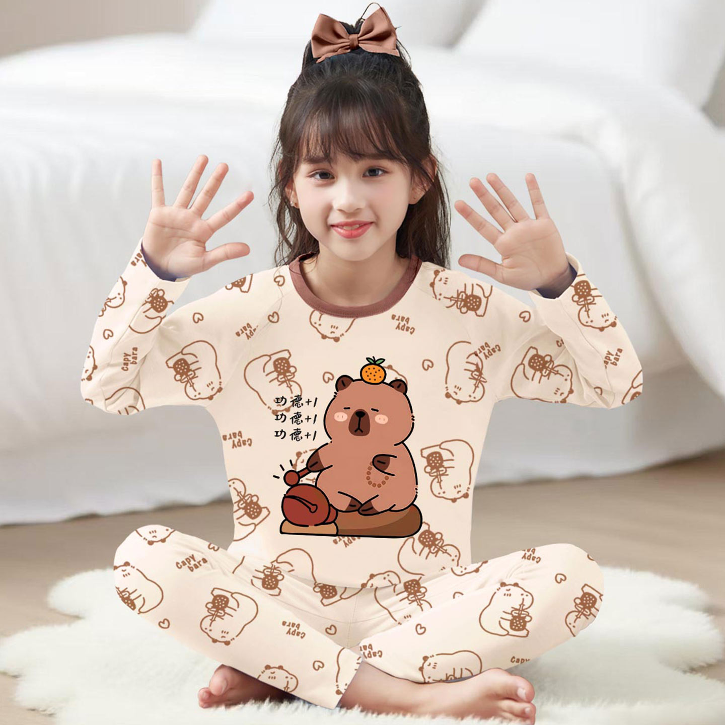 女童冬季卡皮巴拉德绒保暖家居服