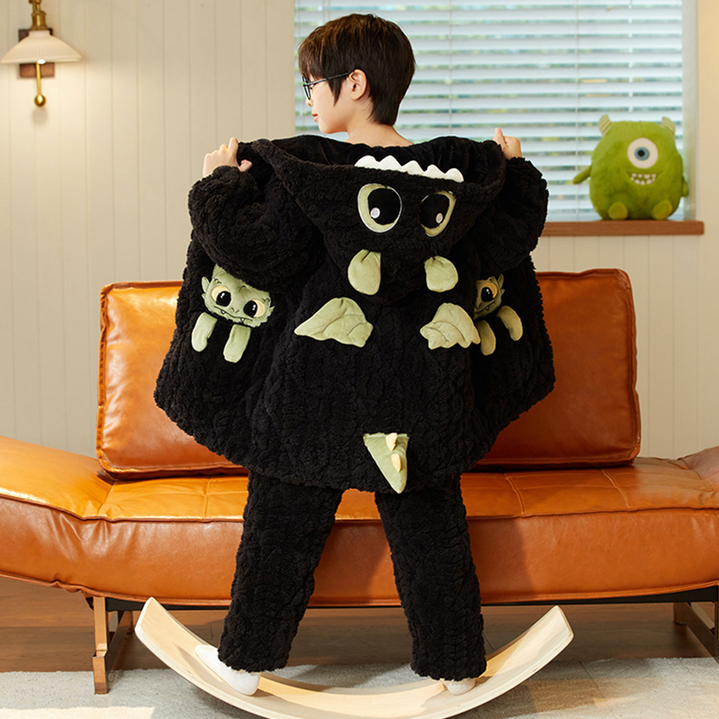 男童三层夹棉冬珊瑚绒无牙仔睡袍