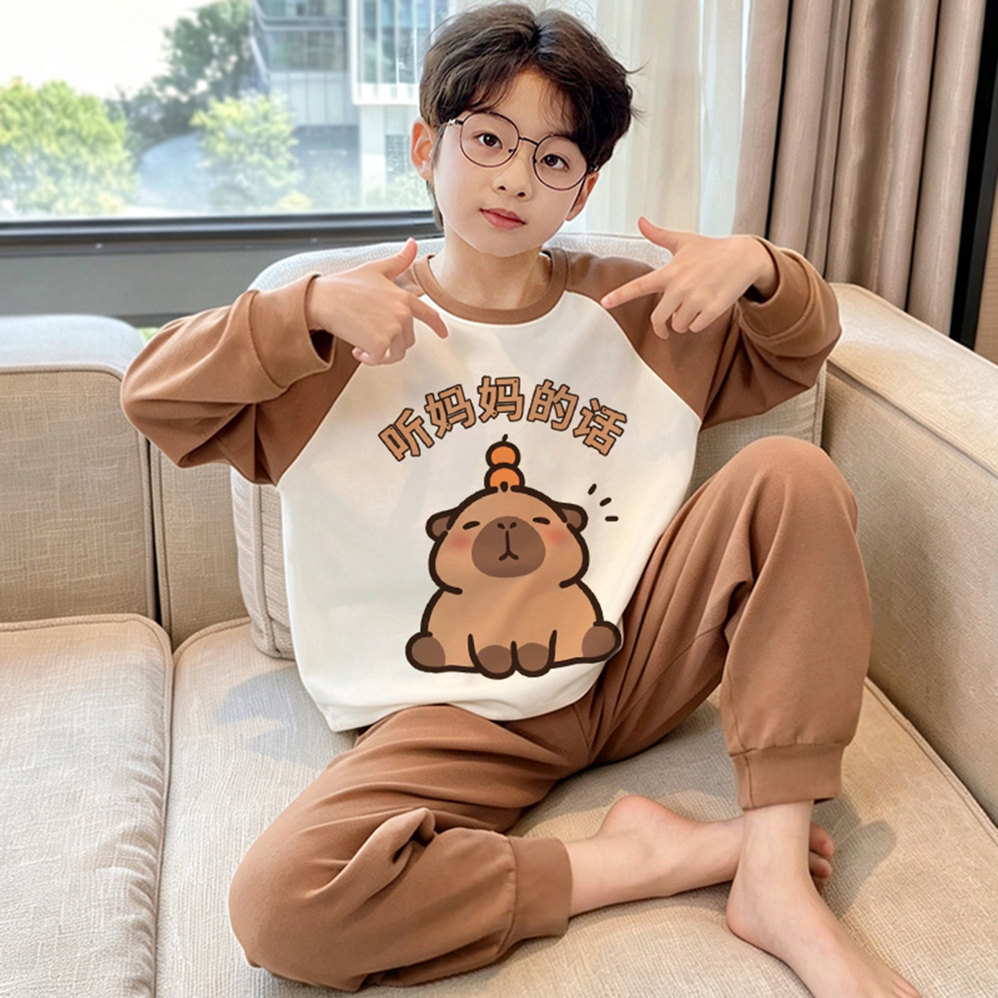 青少年春秋初中生纯棉长袖家居服