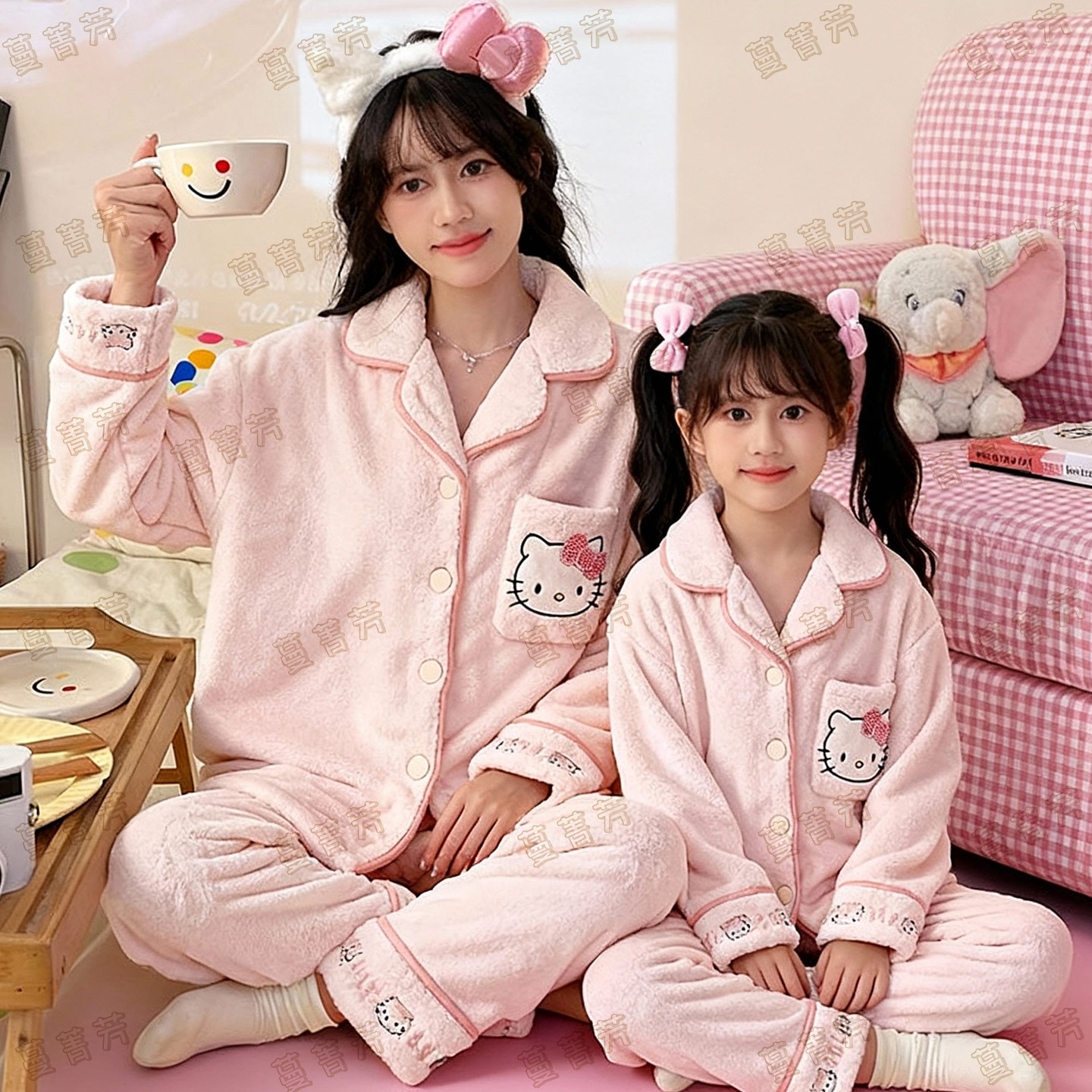 hellokitty母女法兰绒家居服冬款