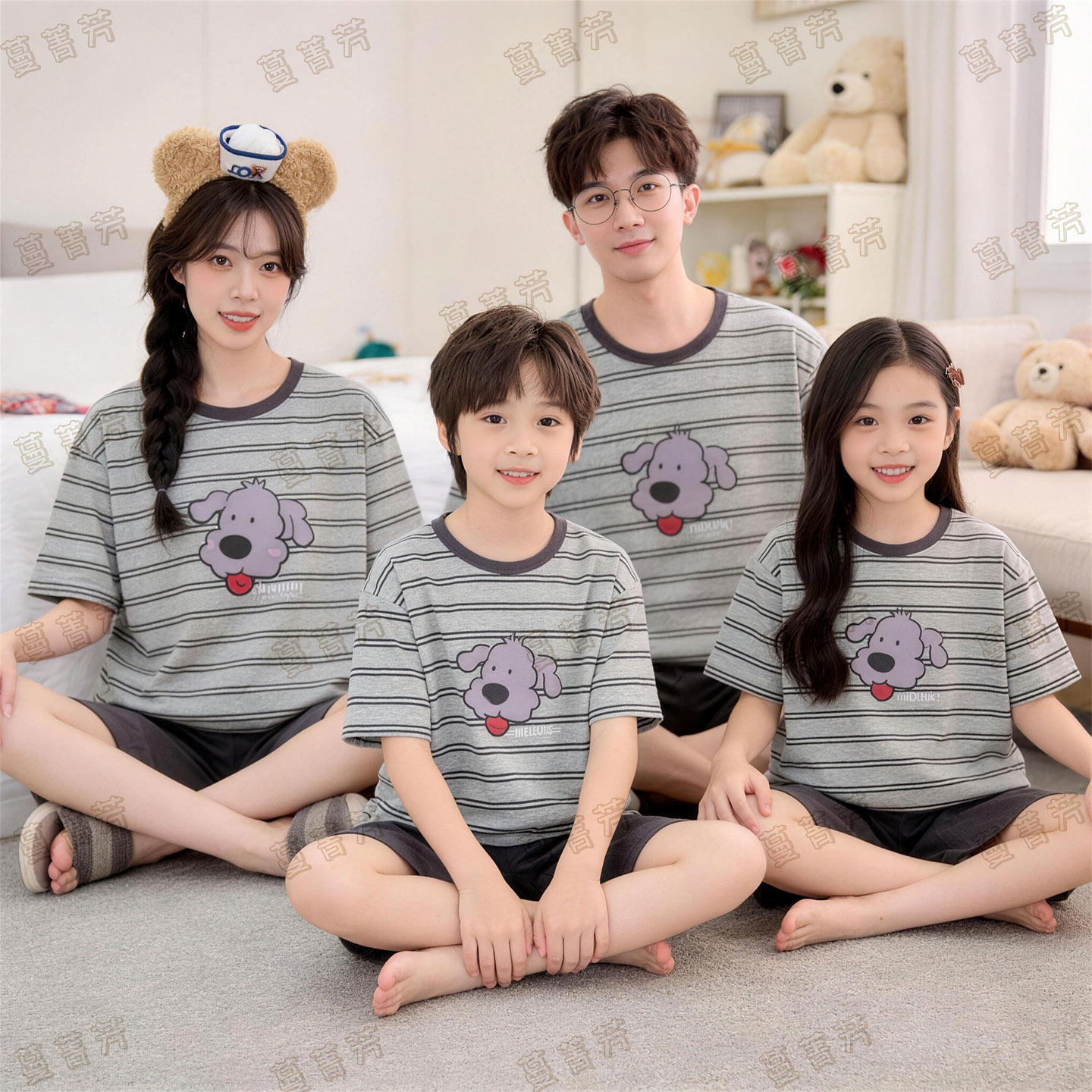 一家四口纯棉夏季短袖卡通家居服