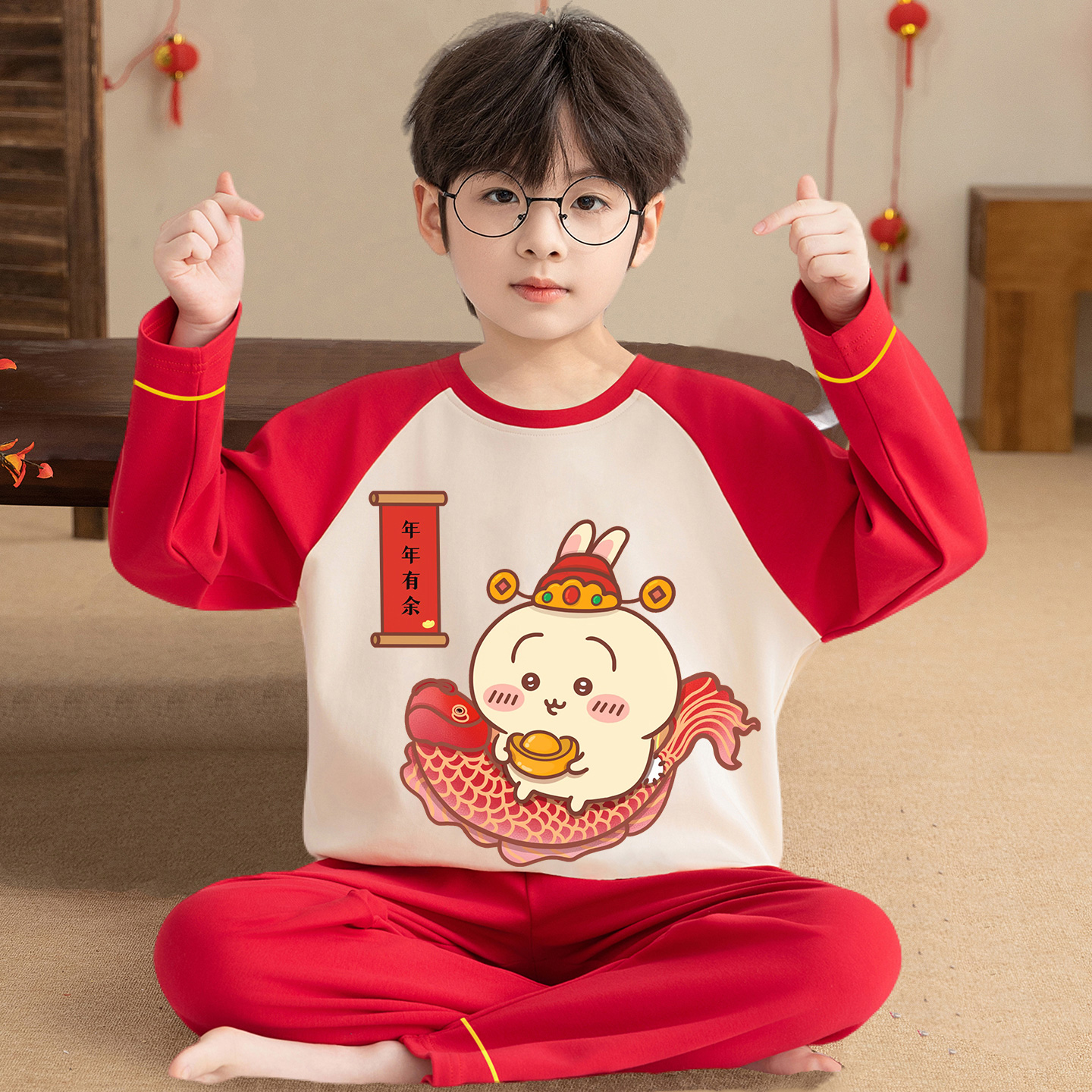 儿童睡衣本命年乌萨奇家居服春秋