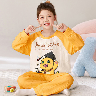 2025新款女童睡衣奶龙儿童空气夹棉秋冬季卡通女孩保暖家居服套装