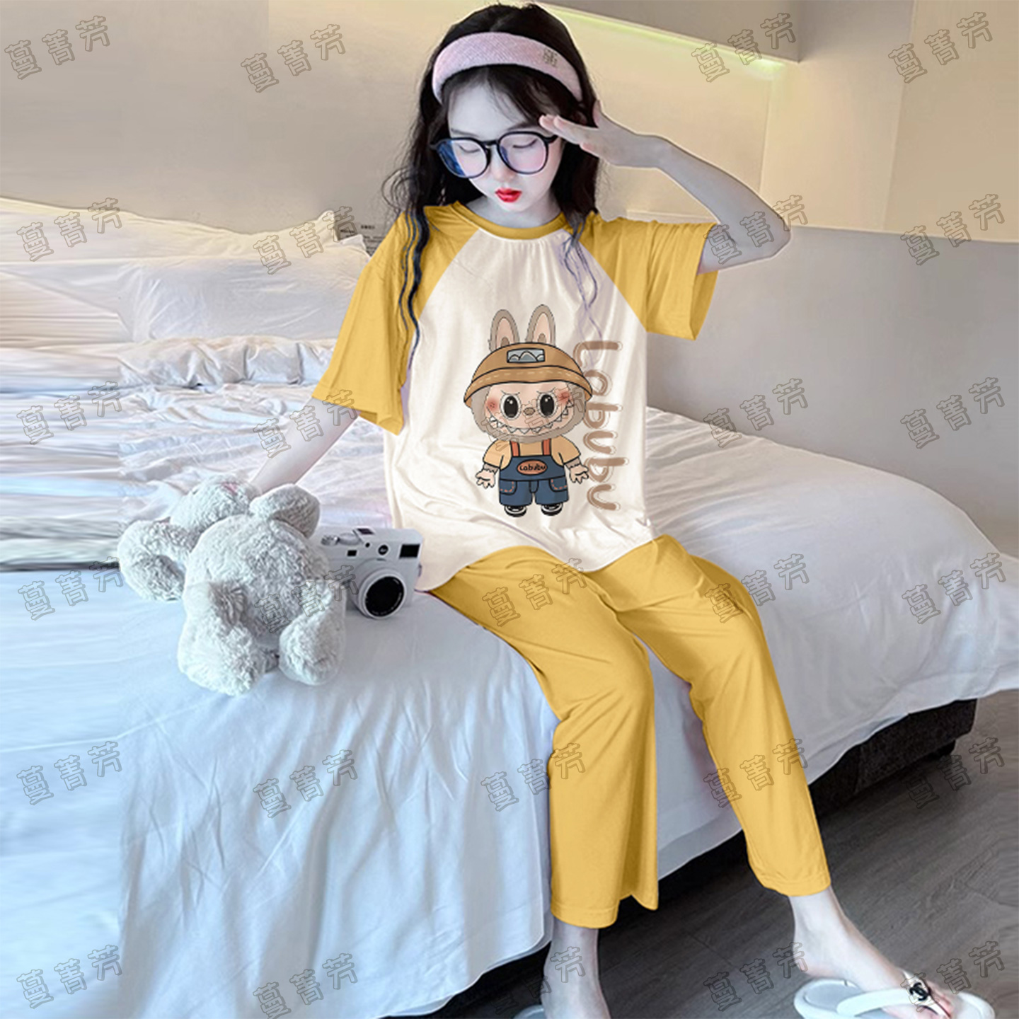 儿童睡衣夏季纯棉短袖七分裤薄款