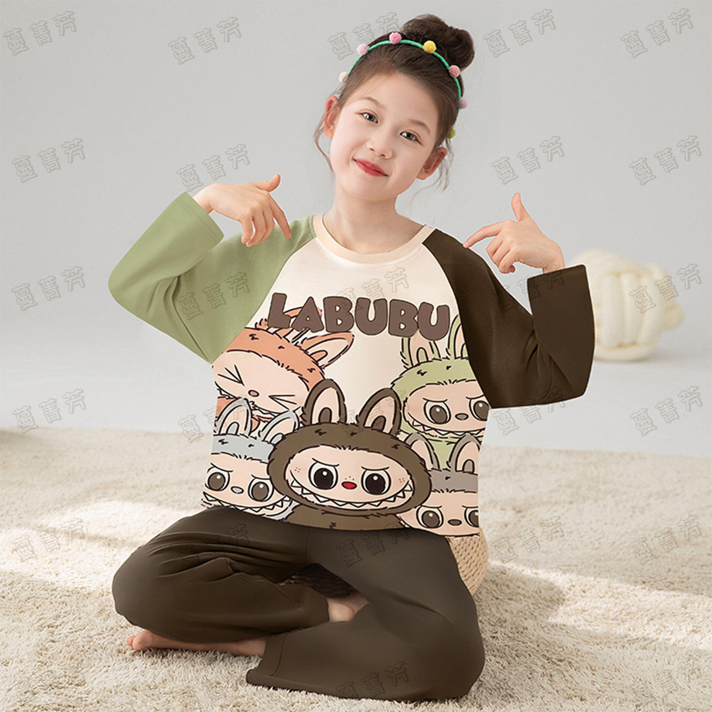 女童秋长袖纯棉家居服拉布布套装