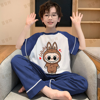 夏季纯棉睡衣男童拉布布家居服