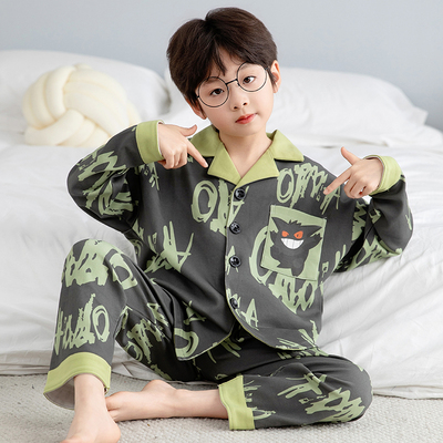 男童睡衣春秋长袖纯棉青少年男孩