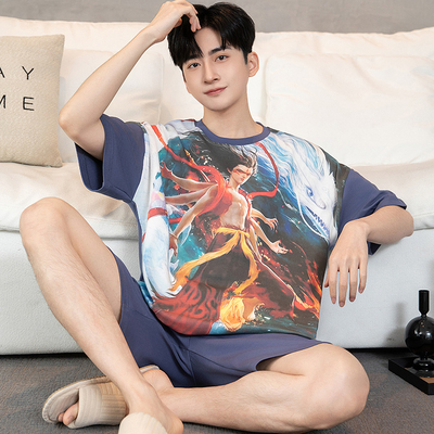 哪吒睡衣男款夏季纯棉家居服套装