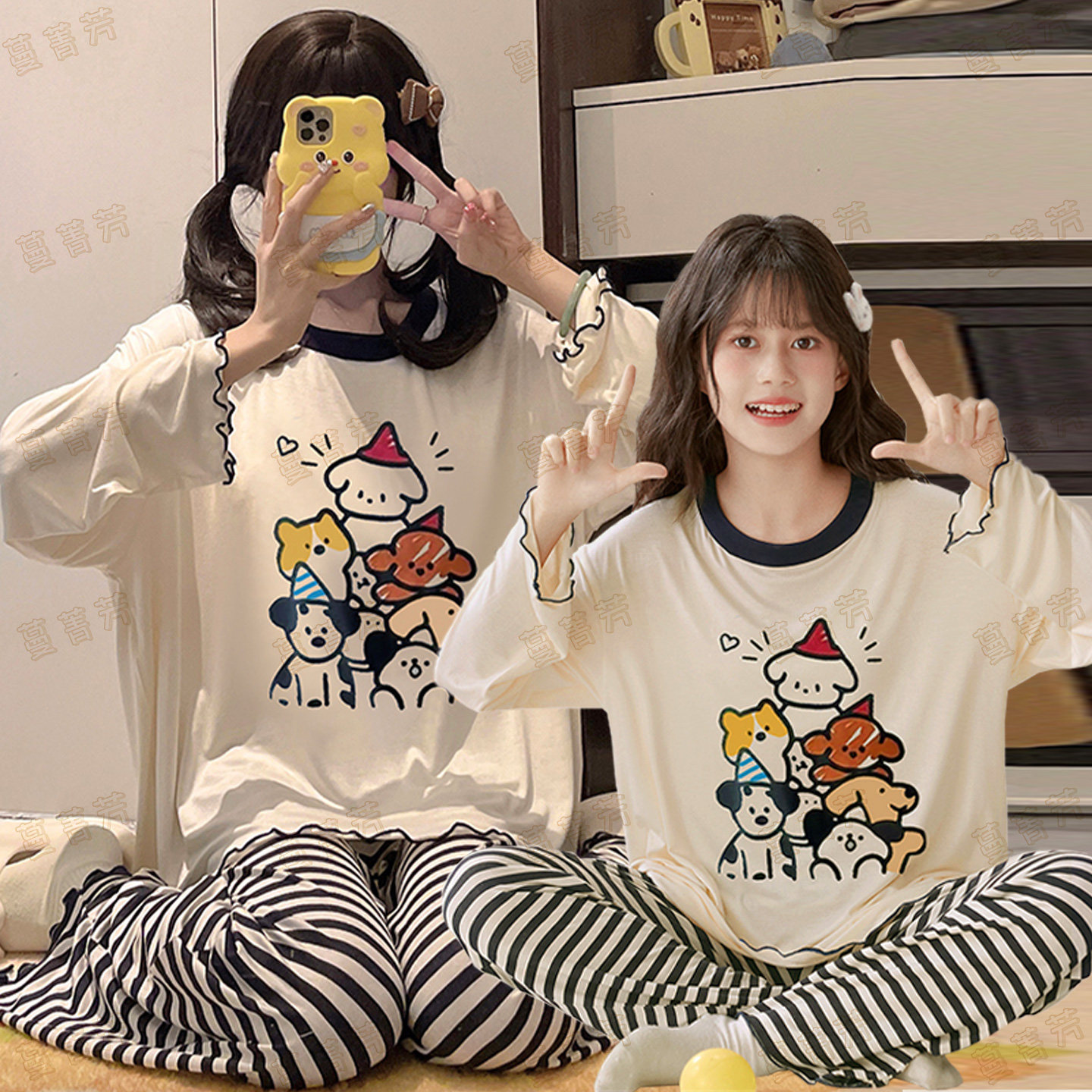 春夏睡衣莫代尔带胸垫母女家居服