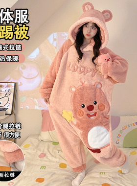 珊瑚绒睡衣女童冬季连体露比loopy可爱卡通加绒加厚法兰绒家居服