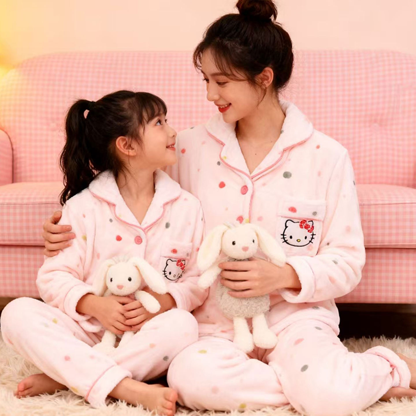 女童法兰绒睡衣凯蒂猫秋冬家居服