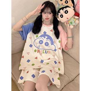 大码 蜡笔小新睡衣女款 薄款 夏季 胖mm卡通女孩初中生家居服 纯棉短袖