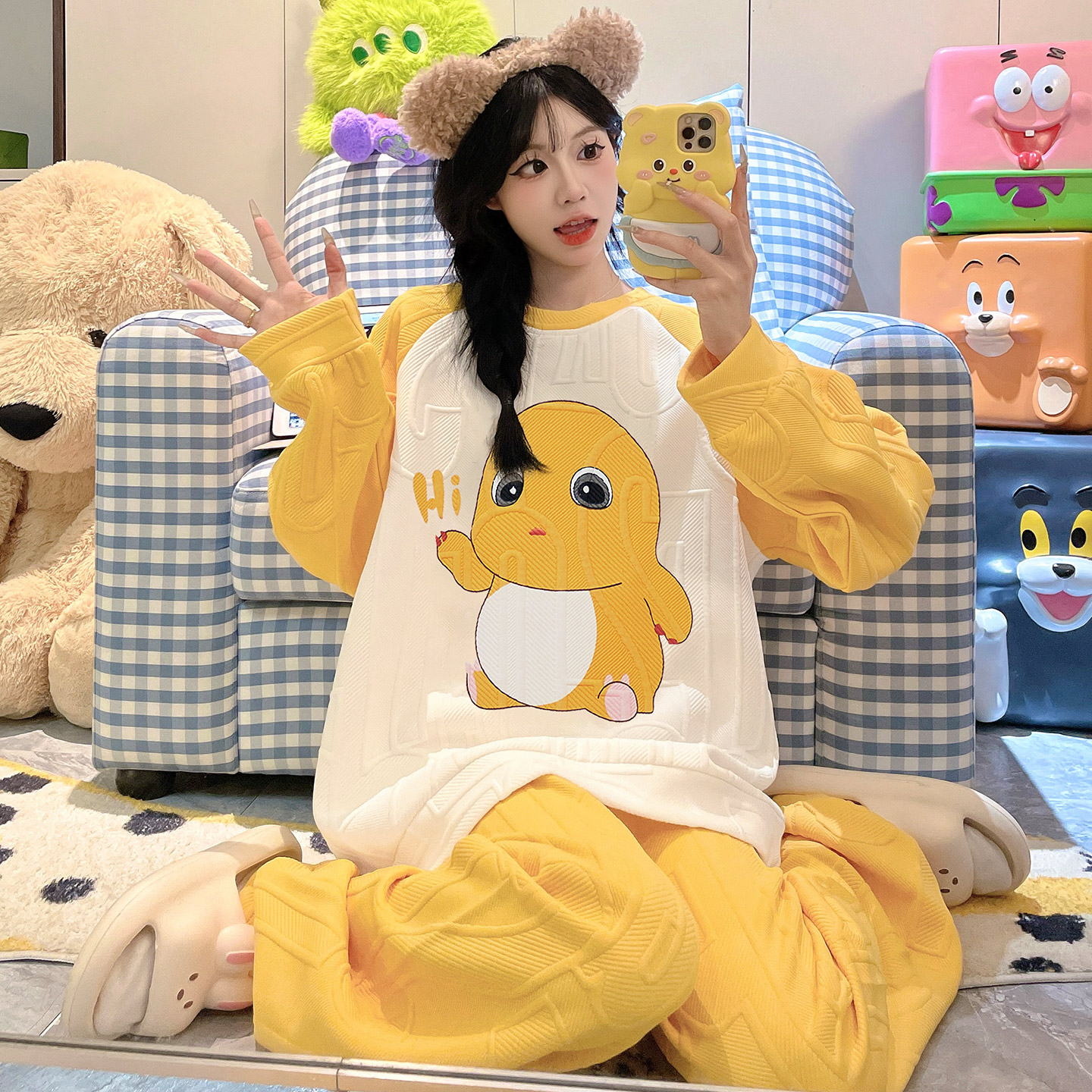 女款睡衣秋冬季空气棉家居服奶龙