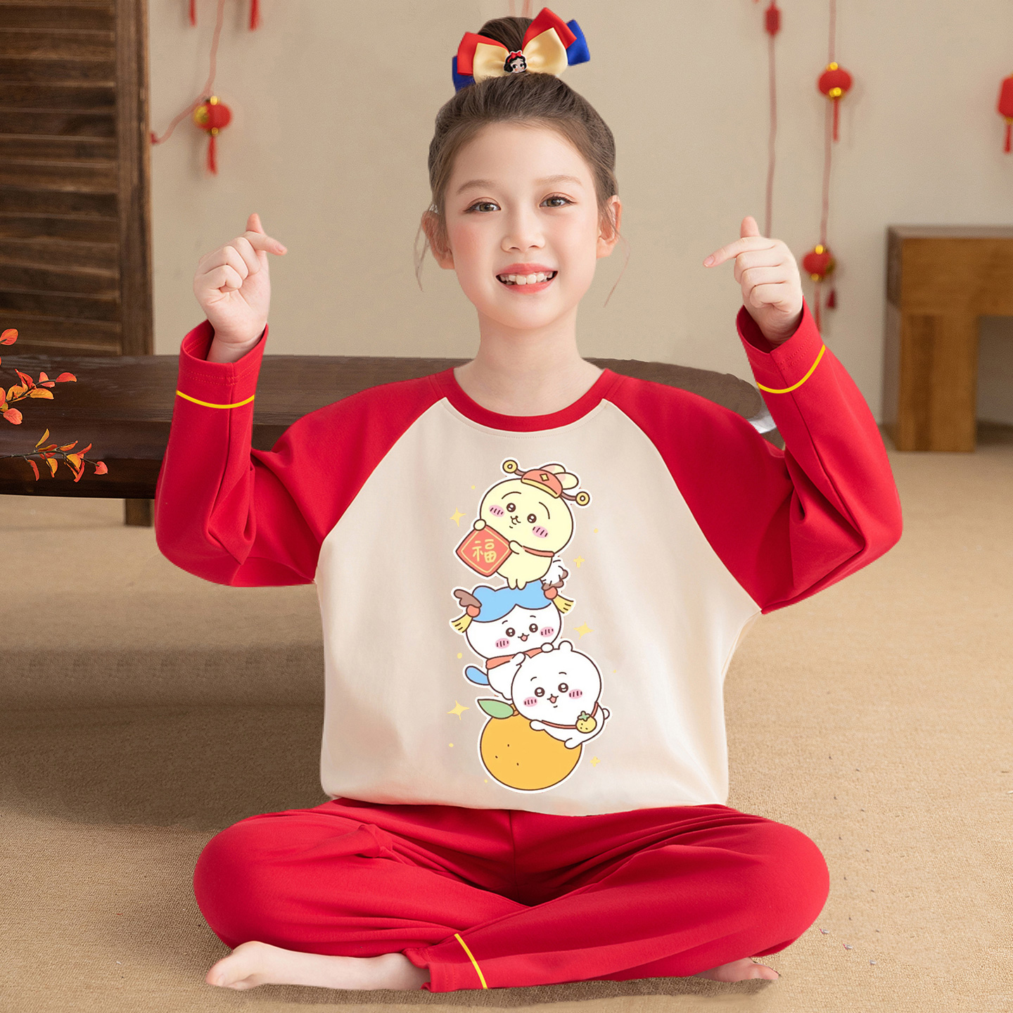 女童睡衣春秋纯棉本命年家居服