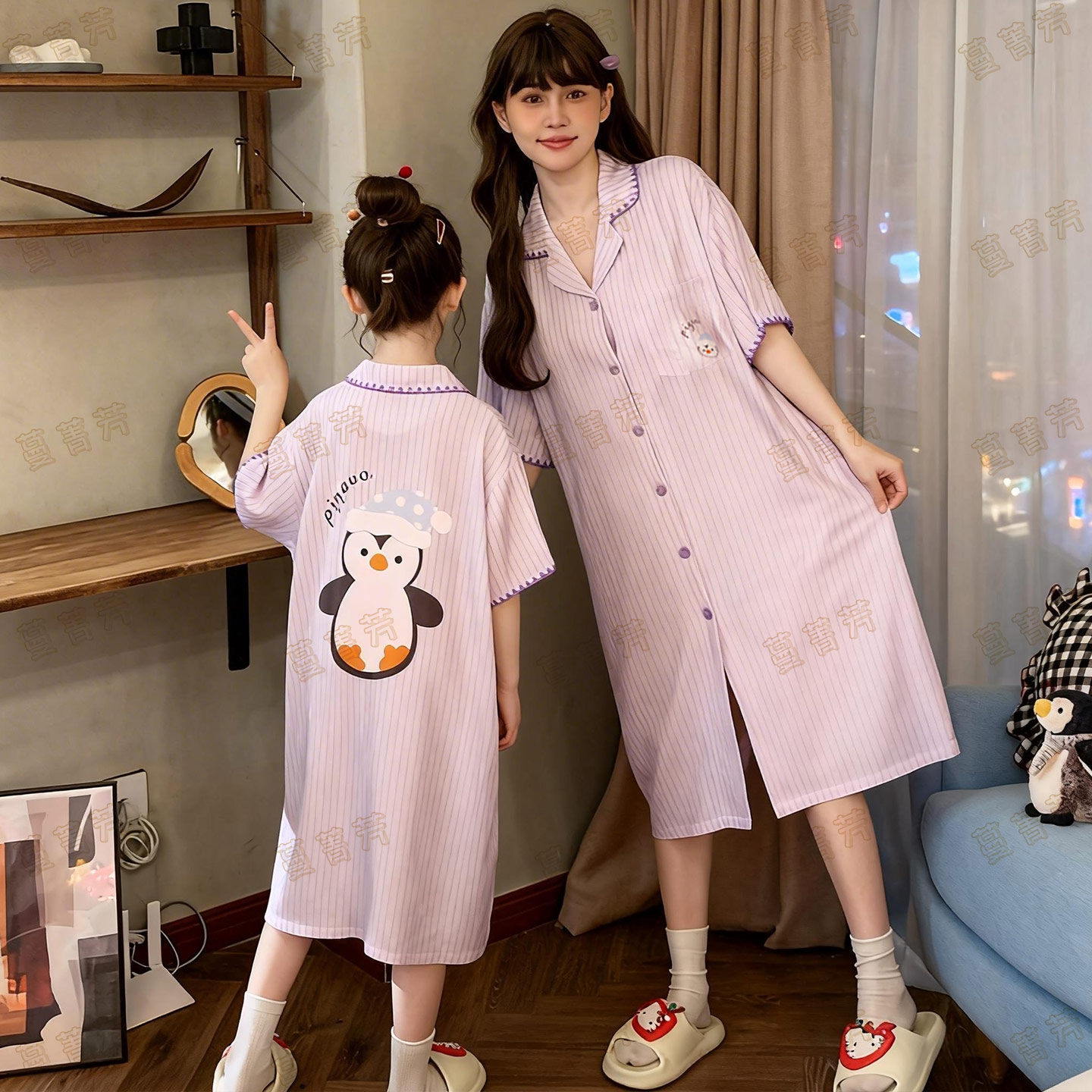 母女夏季短袖莫代尔卡通可爱睡裙