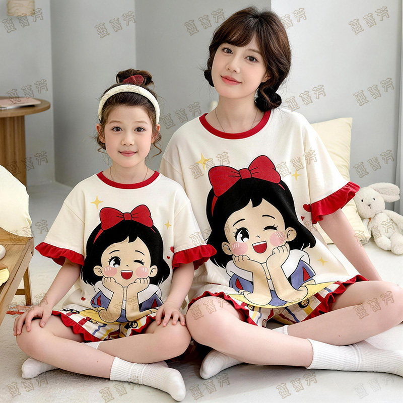 母女纯棉短袖夏季大童大码家居服