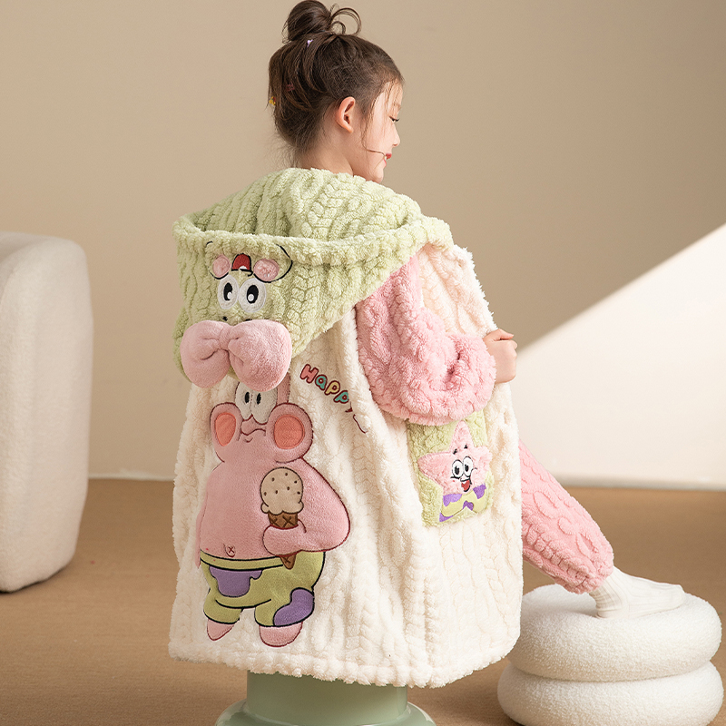 派大星珊瑚绒女睡衣儿童睡袍套装