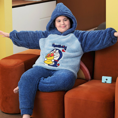 男童睡衣冬款珊瑚绒哆啦a梦套装