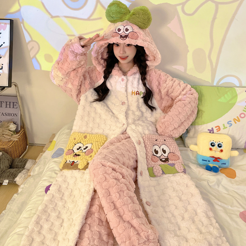 海绵宝宝女睡衣珊瑚绒派大星睡袍