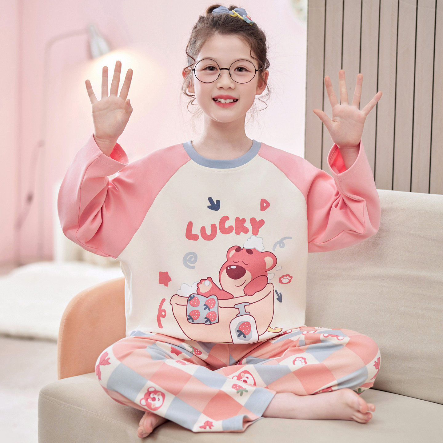 儿童睡衣女童纯棉春秋季2026新款草莓熊女孩长袖薄款中大童家居服,童装/婴儿装/亲子装,家居服套装,淘宝优惠券,粉丝福利购,淘宝优惠卷