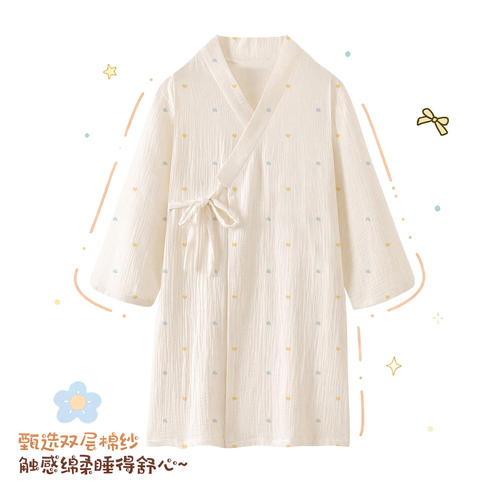 女童春秋季纯棉长袖薄款母女浴袍
