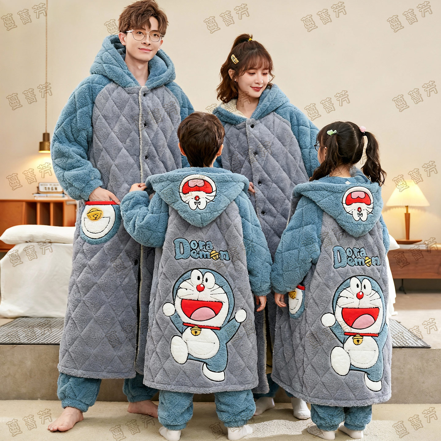 哆啦A梦亲子冬季三层夹棉睡袍