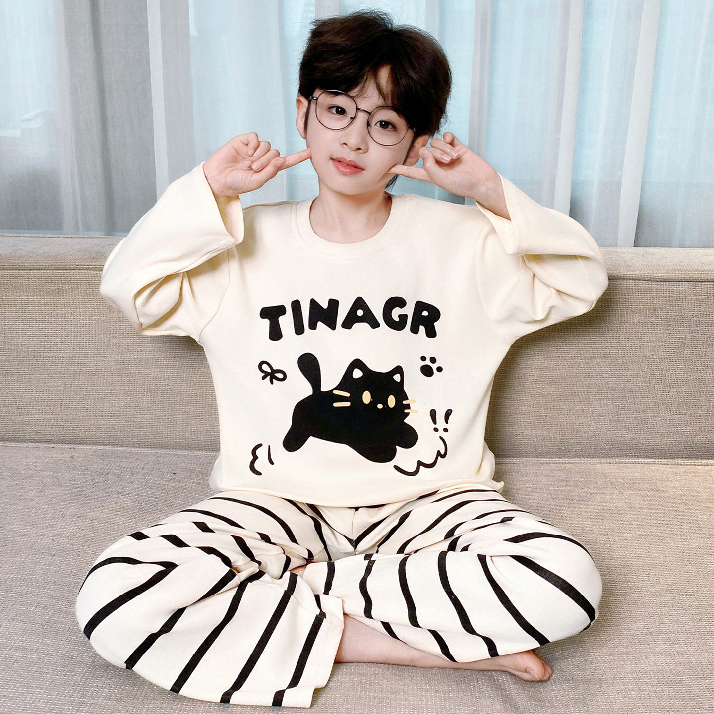 男童睡衣纯棉春秋季2026新款长袖薄款初中生男孩中大童家居服套装,童装/婴儿装/亲子装,家居服套装,淘宝优惠券,粉丝福利购,淘宝优惠卷