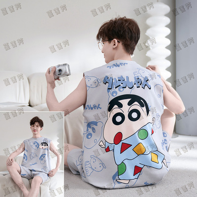 背心睡衣男款无袖夏季卡通家居服
