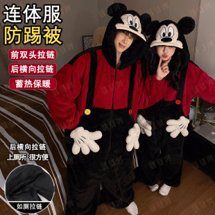 米奇情侣睡衣女珊瑚绒加厚搞怪卡通可爱男士 连体法兰绒家居服 冬季