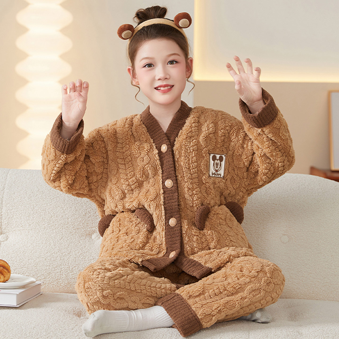 珊瑚绒睡衣儿童秋冬季套装家居服