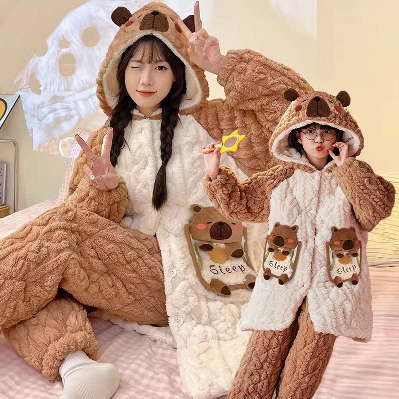 亲子睡衣女三层夹棉卡皮巴拉睡袍