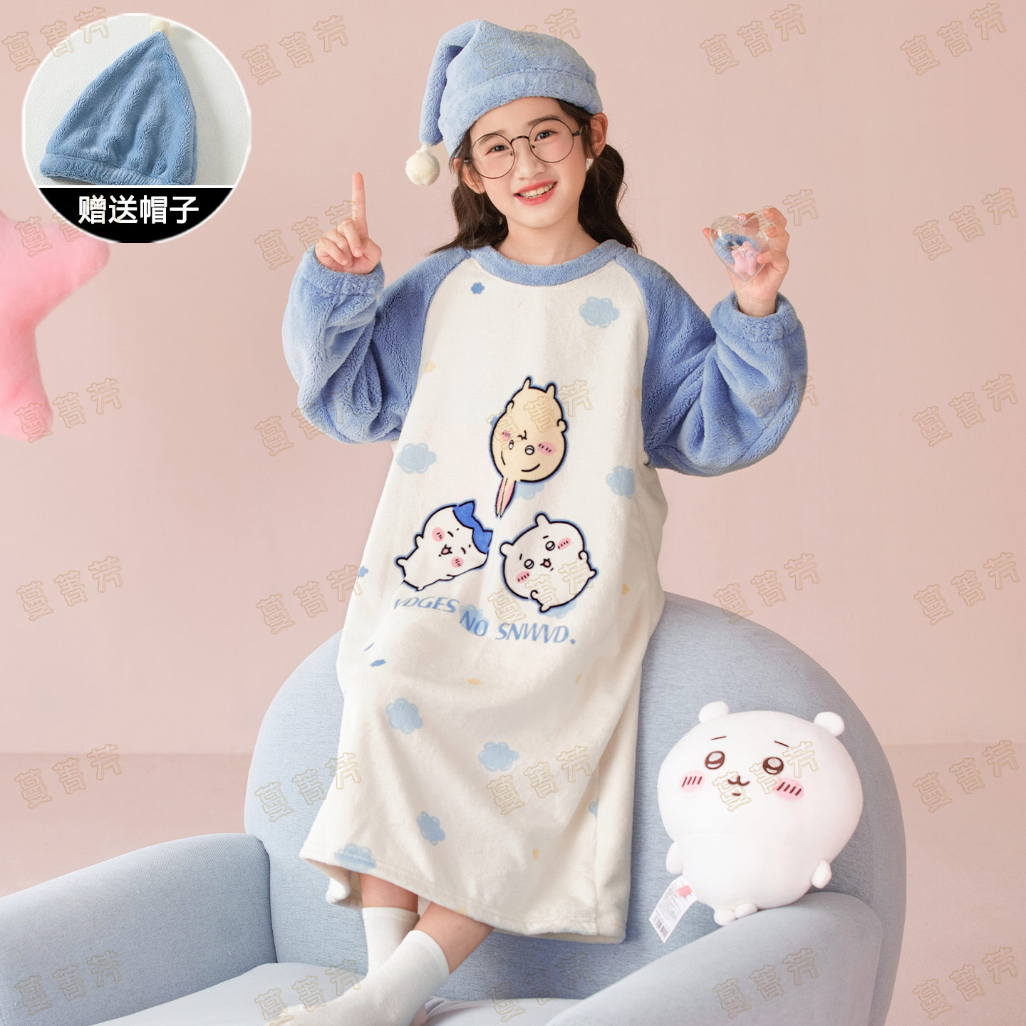 吉伊卡哇女童睡裙秋冬季法兰绒