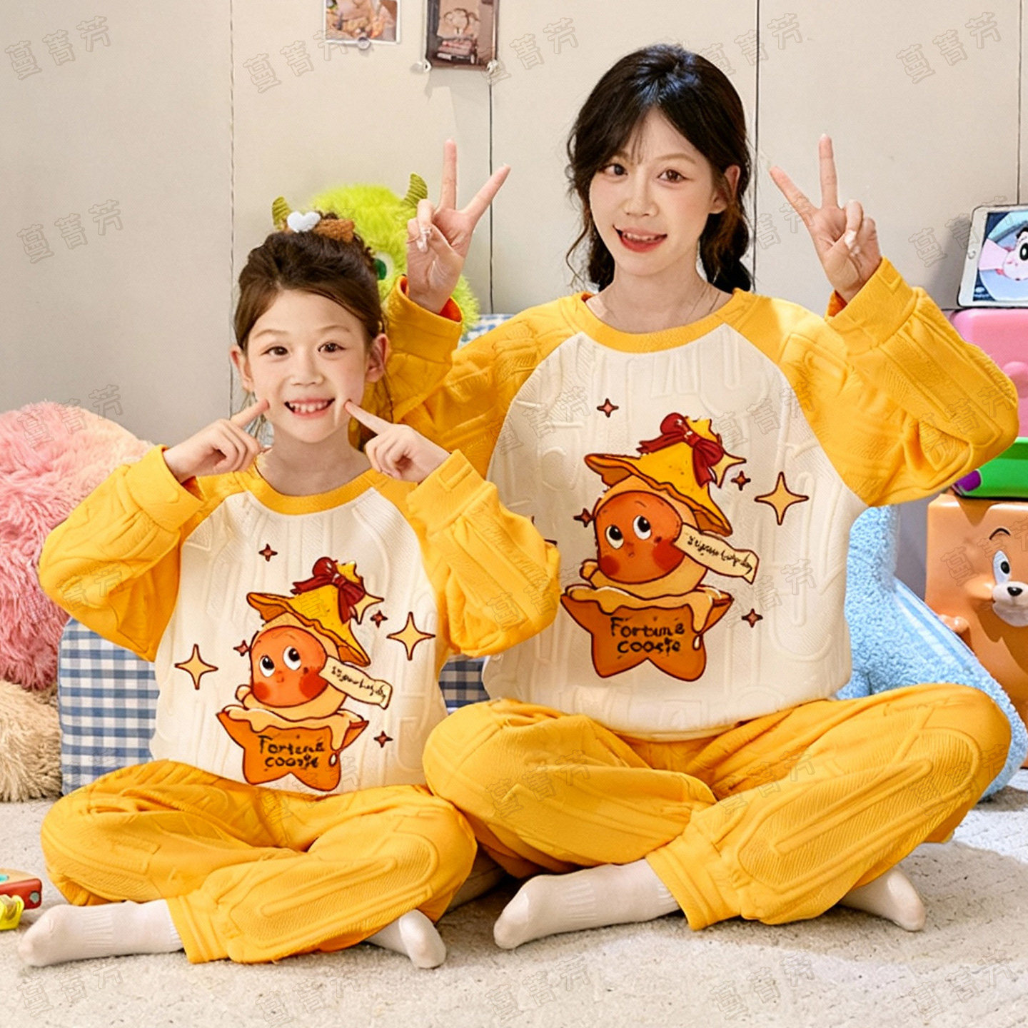 星星人秋冬空气棉加厚母女家居服