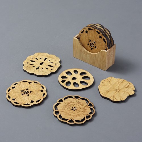 中式竹编防水楠木隔热杯垫茶托