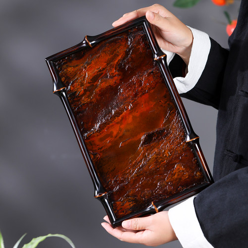 大漆筇竹岩石茶盘干泡壶承茶台