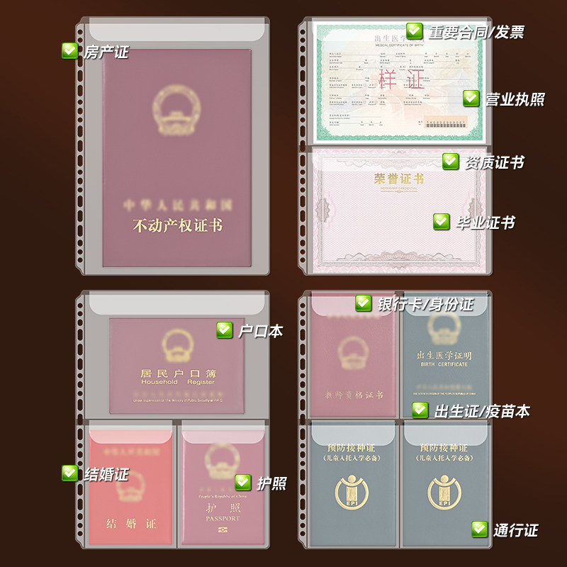 a4分隔格活页加厚PVC家庭用户口结婚证疫苗收纳文件袋证件夹包本