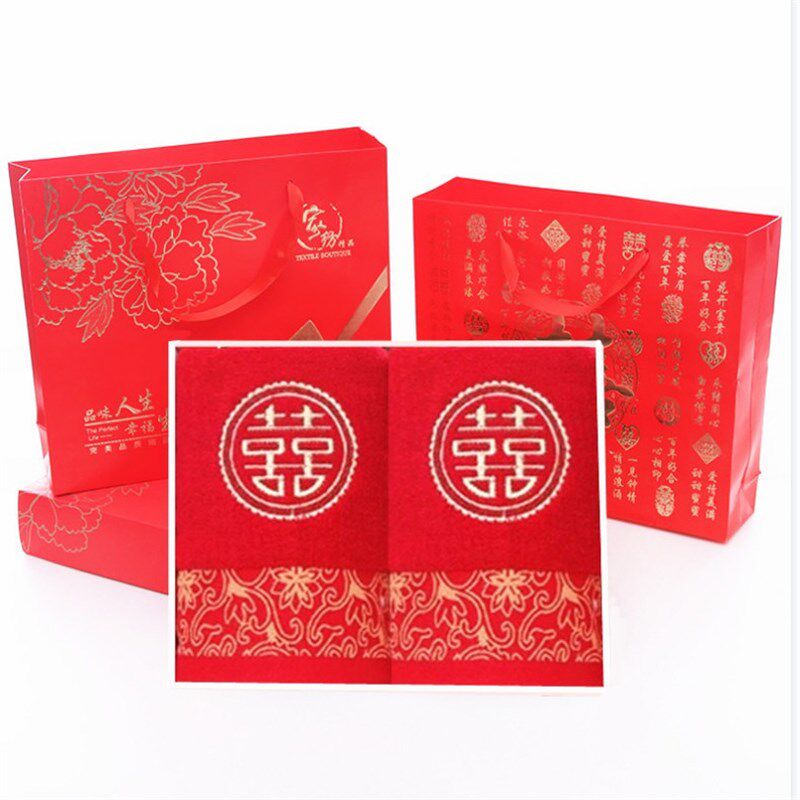 速发结婚回礼纯棉毛巾喜毛巾价毛巾陪嫁喜帕大红色婚庆喜字伴手礼